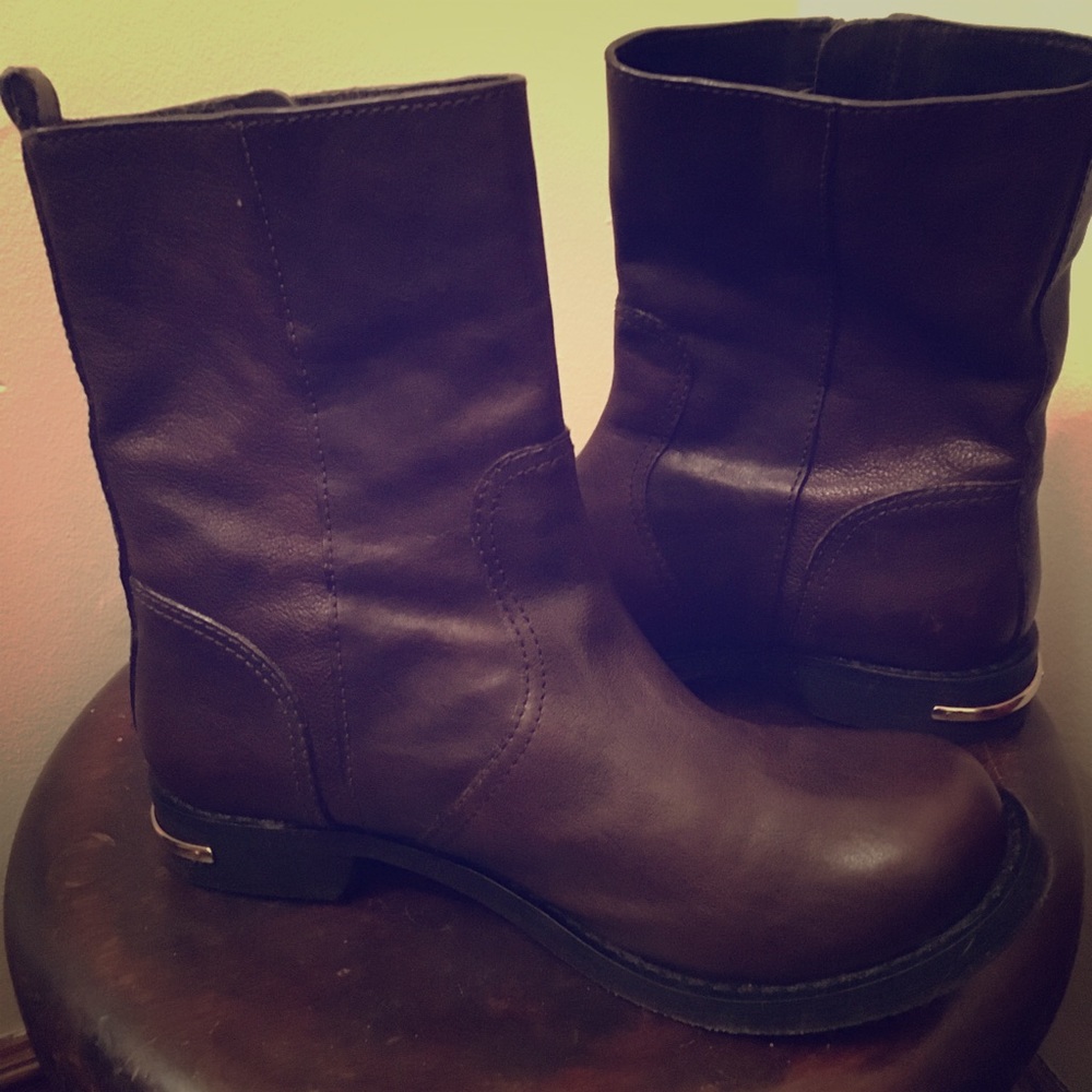 Tory Burch Elyse Brown Leather Moto Boots Size 6.5